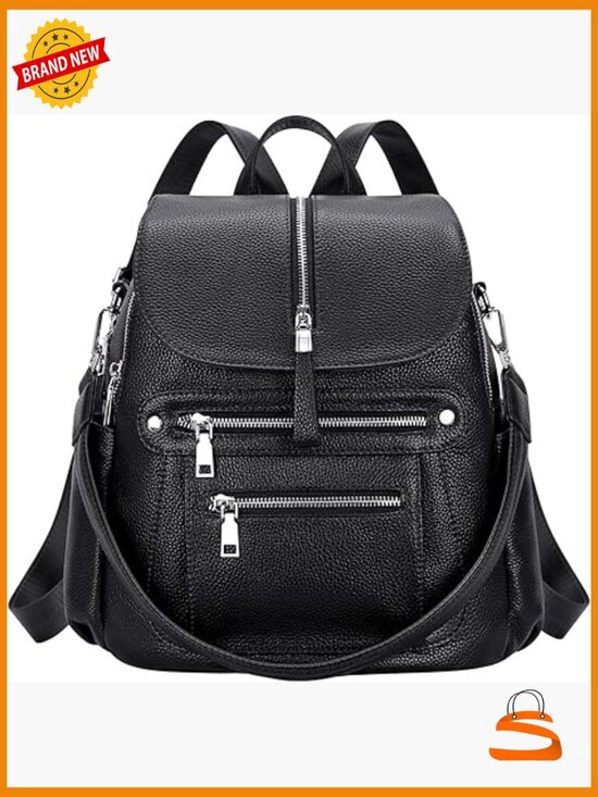 Leather Backpack Purse for Women Casual Handbag Multi Pockets Flap 13\
